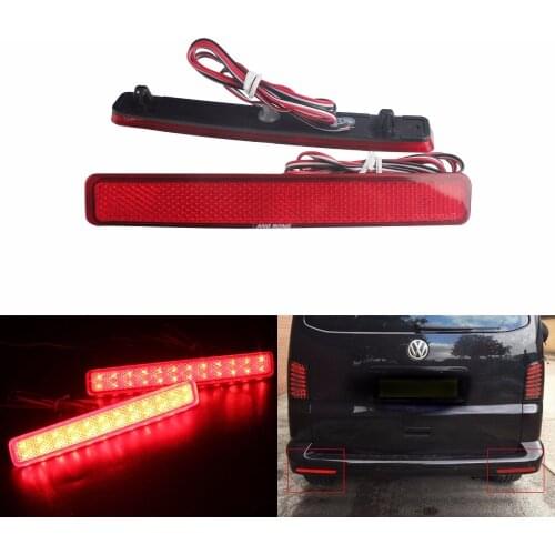 ANGRONG 2x Red Rear Bumper Reflector LED Tail Stop Light(CA243) For VW T5 Transporter / Caravelle / Multivan 2003-11