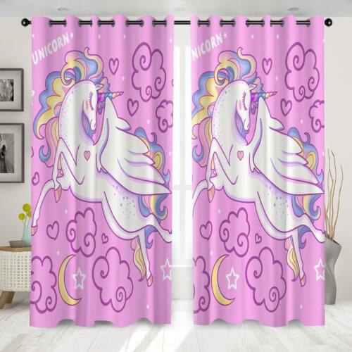 Pink Unicorn Windows Curtains Darkening for Living Room Bedroom Decorative Kitchen Curtains Dropshipping