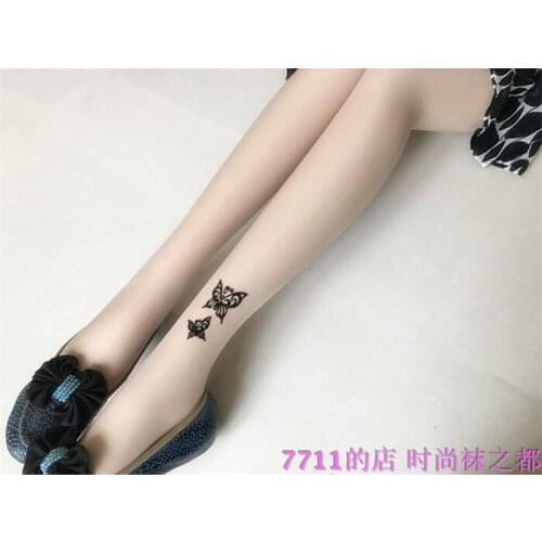 Women sexy Silk stockings super thin pantynose tattoo shade free shipping two butterflys