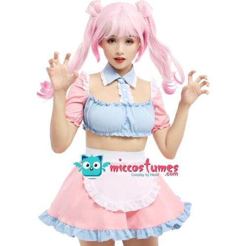 Women Sexy Maid Lingerie Halter Cute Lace Cosplay Costume Crop Midriff Sleepwear Pajamas Outfits with Apron