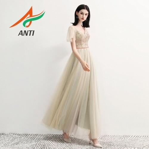 ANTI New Arrival Sexy Evening Dress Plus-Size A-Line Tulle Sequined Beaded Robe De Soiree Floor-Length V-Neck Dress With Zipper