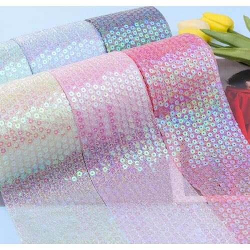 10yards 75mm Seersucker Coloful Sequin Embroidery Organza Ribbon DIY Craft Headdress Bow Material Gift Wrapping Party Decoration