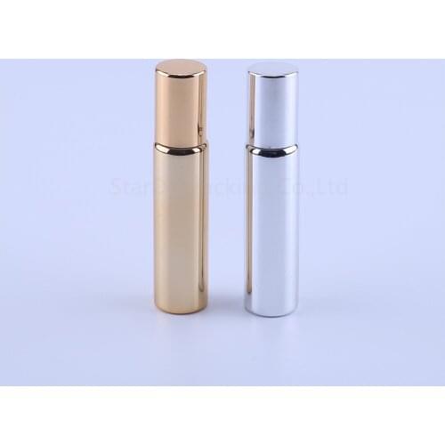10ml Gold Roll On Perfume bottle, 10cc Silvery Essential Oil Rollon bottle, Small Glass Roller Container 100pcs