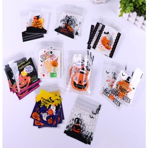 100PCS Transparent Cookie Candy Bag Gift Bags Plastic Biscuits Snacks Packaging Bags for Happy Halloween Party Decor Supplies