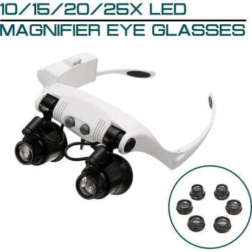 10X 15X 20X 25X LED Magnifier Double Eye Glasses with 8 Lens LED lamp Loupe Lens Jeweler Watch Repair Measurement
