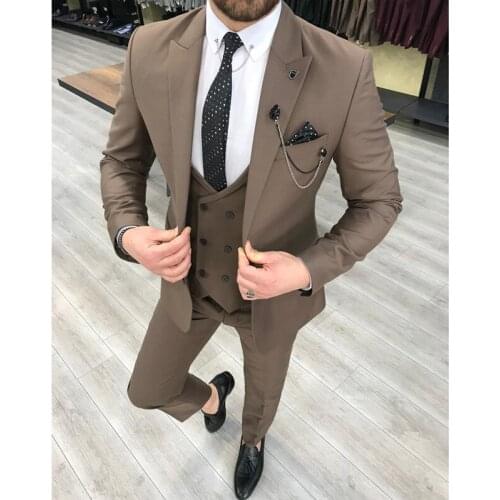 2021 Tailor Made Fashion Solid Color Men Suits Slim Fit Groom Tuxedo For Wedding Dinner Party Male Clothing (Jacket+Pants+Vest)