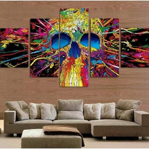 No Framed Canvas 5Pcs Abstract Colorful Skull Modern Wall Art Posters Picture Paintings Home Decor for Living Room Decoration