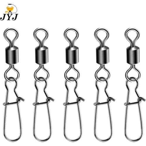 10pcs/lot All size Stainless Steel Fishing Connector Pin Bearing Rolling Swivel with Snap Fishhook Lure Tackle Accessories