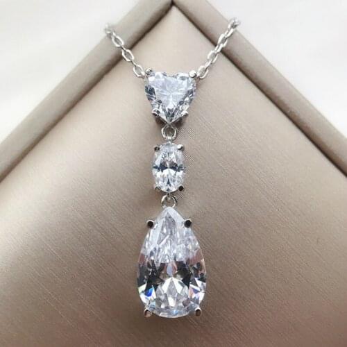 8x13MM Water Drop Cut Simulated Moissanite Cubic Zirconiat 925 Sterling Silver 45cm Pendant Necklace Wedding Jewelry Gift