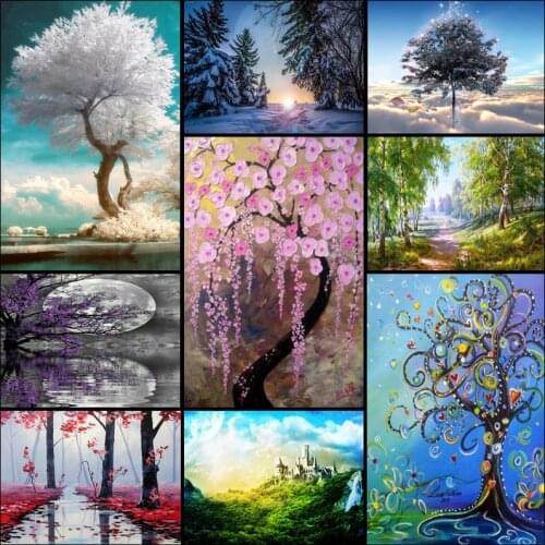 Full Diamond EmbroideryRound Diamond Landscape flowing water Full 5D Diamond painting cross stitch