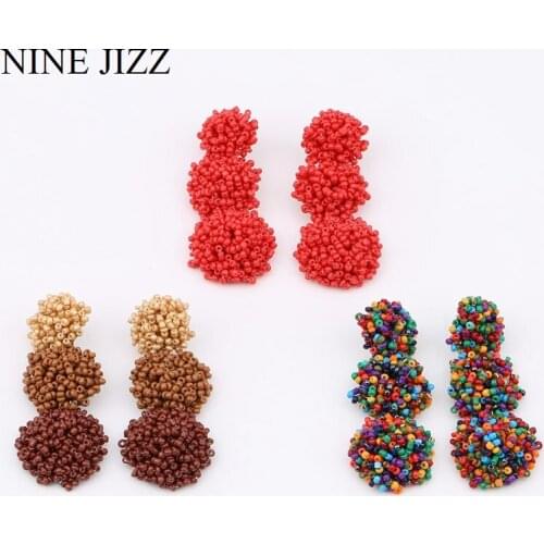 NINEJIZZ Bohemian Geometric Earrings Ethnic Style Handmade Beads Drop Earrings Wedding Party Wholesale Fashion Jewelry