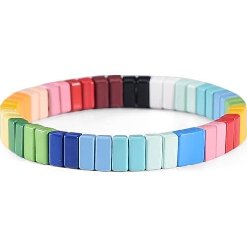 Square tila beads bracelet rainbow jewelry 2020 vsco wristand enamel tile myuki bracelet freindship gift for women girls