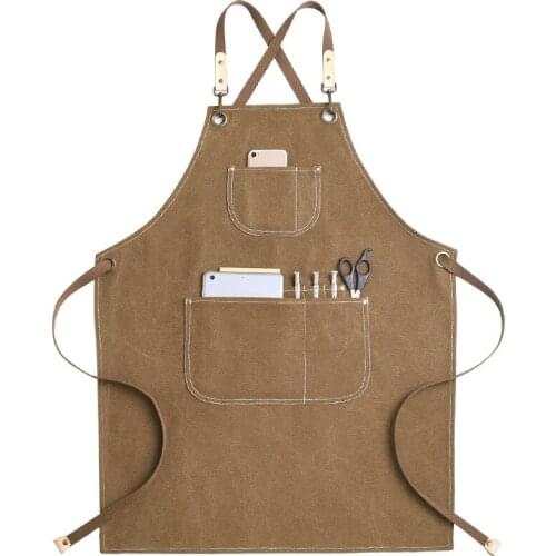 Canvas Apron Fashion Cooking Kitchen Chef Apron Waiter Cafe Shop BBQ Hairdresser Tool Canvas Genuine Leather Apron For Woman Men