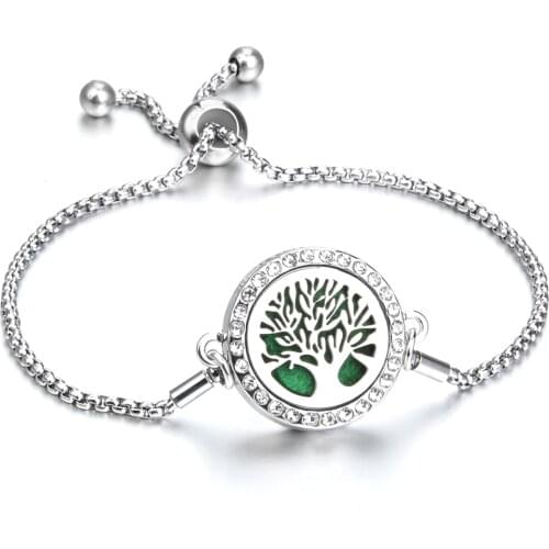 Tree of Life Aromatherapy Bracelet Diffuser Jewelry Adjustable Chain Crystal Kaleidoscope Flower Aroma Perfume Locket Bangle