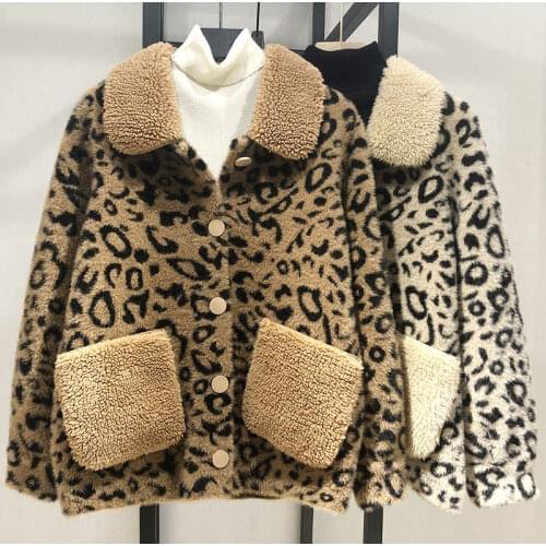 Leopard Print Two Sides Jacket Faux Lamb Fur Kawaii Winter Coat Teddy Fur Coat Fleece Parkas Harajuku Coats Cropped Stripeed