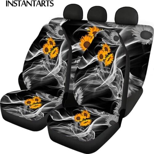 INSTANTARTS Sunflower with Text Printed Anti-Slip Car Protector Car Seat Cover Easy Clean Vehicle Seat Covers Set Seat Covers