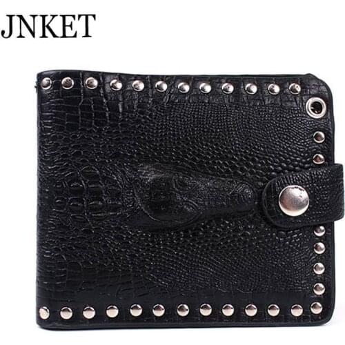 JNKET Punk Rock Mens Short Wallet Retro Crocodile Pattern Wallet Billfold Card Holder Wallet Clutch Bag Purse Notecase