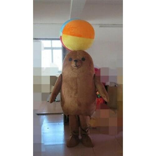Photos Brown Sea Lion Mascot Costume Suits Cosplay Party Dress Apparel Cartoon Character Birthday Clothes Easter Adults Fursuit