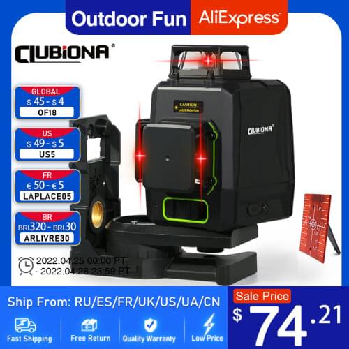 CLUBIONA MD12R 3D 12 Lines Red Beam Laser Level German Laser Diode Horizontal & Vertical 360° Self-Leveling w/ Magnetic Bracket