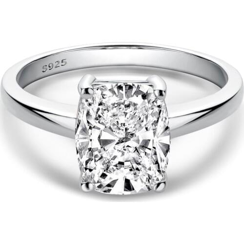 LESF Womens Jewelry 925 Sterling Silver Rings White Simulated Diamond Cushion Cut Wedding Ring 4 Ct