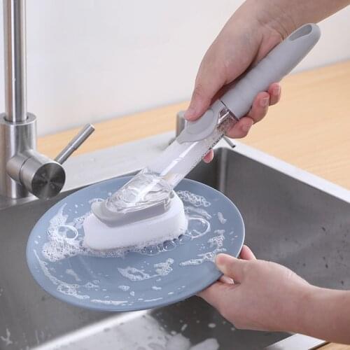 Multifunctional Kitchen Dish Pot Washing Sponge Lazy Cleaner Household Plate Washing Brush With Liquid Dispenser Scrubber