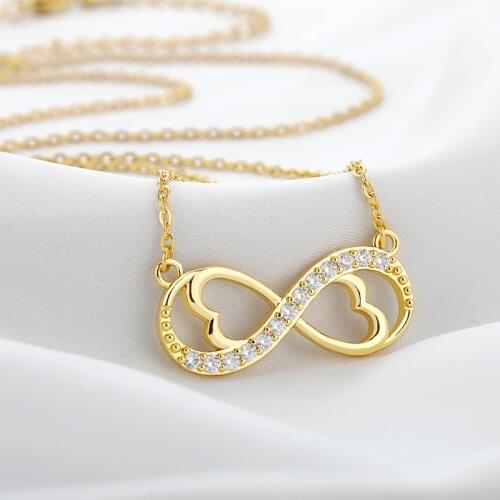 Fashion Romantic Infinite Love Necklace Gold Silver Color Neck Pendants Women Classic Infinity Symbol With Heart CZ Accessories