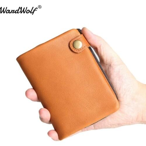 WardWolf Genuine Crazy Horse Leather Men Wallet Hasp Purse Coin Pocket Brand Vintage Zipper wallet Credit Card Holder Smal Bag