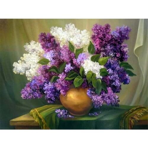Lilac Flower DIY Cross Stitch Embroidery 11CT Kits Needlework Craft Set Cotton Thread Printed Canvas Home Decoration Wholesale