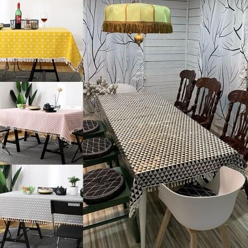 Nordic Ins Wind Tablecloth Dustproof Cotton And Linen Tassel Tablecloth Rectangular Lattice Printing Coffee Table Pad Tablecloth