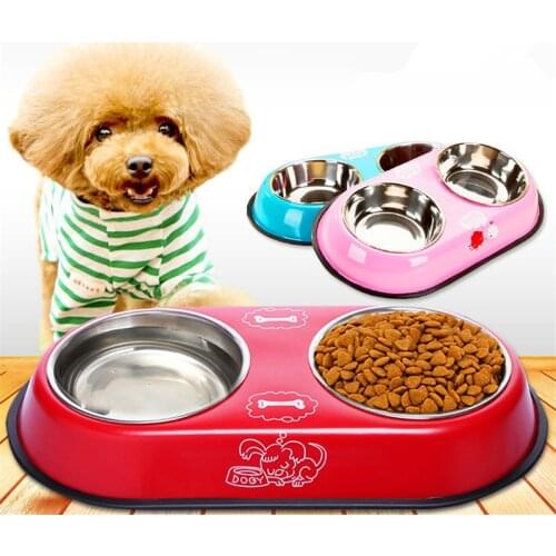 New Fashion Pet Dog Feeders Bowl Stainless Steel Double Mouth Dog Bowl High Grade Antiskid Pet Bowl for Small and Medium Dog