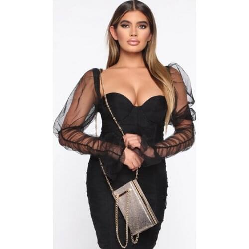 New Spring And Autumn Wrapped Mesh Long Sleeve Splicing Nightclub Fashion Tight Backless Slim Retro Dress Party Elegant Vestios