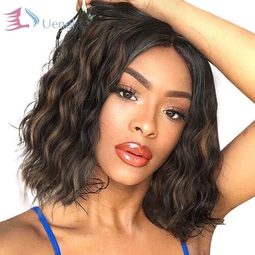 Uenel Wigs for Women Wavy Short Wig Middle Part Synthetic Shoulder Length 14 Inch Natural Looking Heat Resistant Fiber Hair