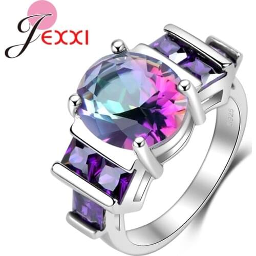 Popular 925 Sterling Silver Rings For Women Engagement Top Quality Purple Crystal Wedding Party Jewelry Zircon Accessory