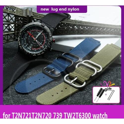 Fit Timex watch T2N721T2N720 739 TW2T3600 wristband lug end nylon strap 24*16mm watchband stainless steel ring black blue green