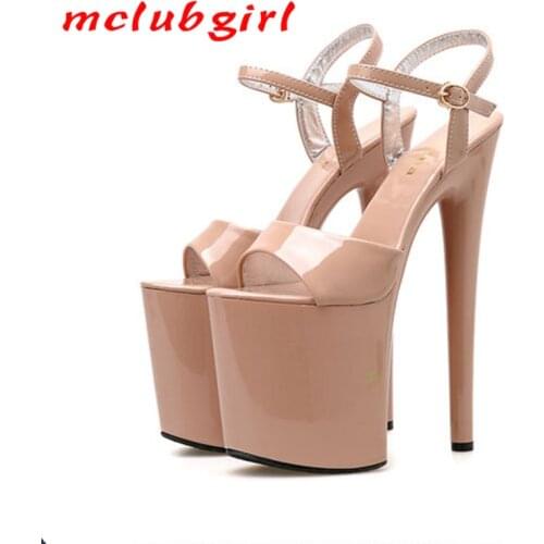 Mclubgirl Platform Sandals Women Fish Toe Black Sexy Super High Heels Sandals Model T Station 20CM Stage Catwalk Sandals JXQ