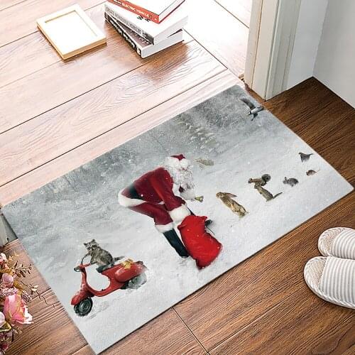 Santa Claus Who Gives Gifts To Animals Bath Rugs Christmas Doormat Non-Slip Door Mat Carpet Bathroom Accessories Customizable