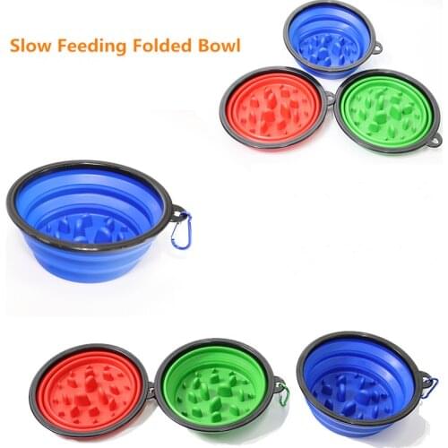 Pet Folded Bowl Slow Food Feeding Outside Portable Silicone Folding Food Water Bowl for Dogs Cats Travel Collapsible Pet Feeder