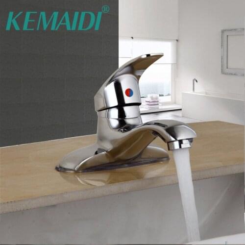 KEMAIDI UK Bathroom Deck Mounted Chrome polished Faucets Basin Sink Mixer Water Tap W/ Single Lever Dual holes Taps