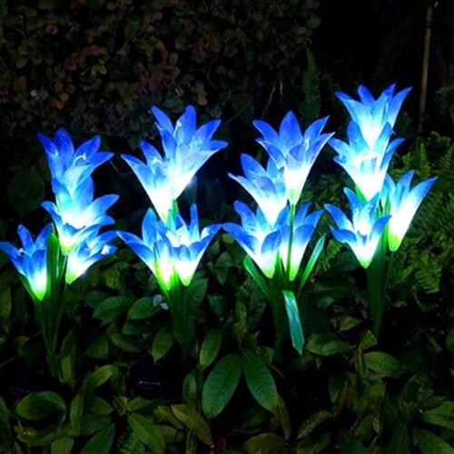 Solar Lamp 4 LED Flower Lily For Garden Light Outdoor Waterproof Blue White Light Yard Decoration LED Solar Outdoor Flower Light