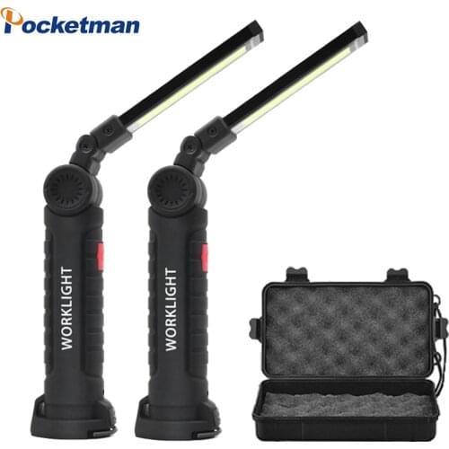 USB Rechargeable With Built-in Battery Set Multi Function Folding Work Light COB LED Camping Torch Flashlight