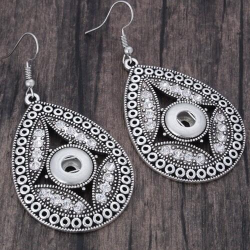 Vintage Snap Earring Drop Charm Snap Earring With Rhinestones Fit 12mm Button Snap DIY Jewelry ZI048