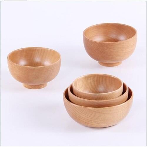 Japanese Wooden Bowl Family Children Rice Soup Bowl Creative Eco-friendly Green Life Solid Wood Tableware