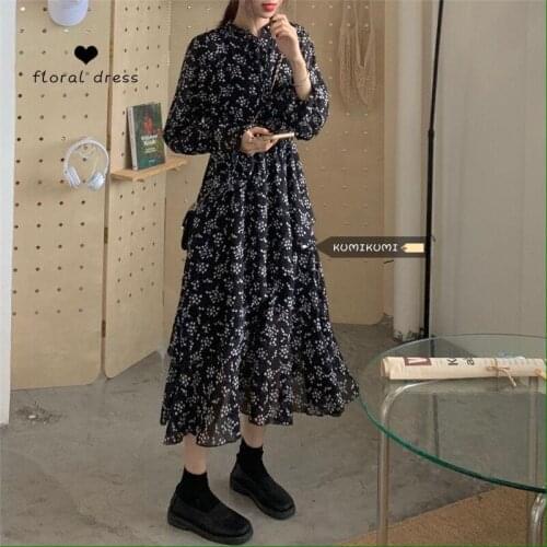 Women Clothing French Style Retro V-neck Long Sleeve Floral Dress Velvet Skirt Autumn and Winter Tight Waist Long Elegant Dress
