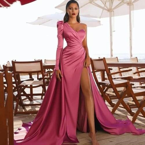 Mermaid Long High Side Split Prom Dresses New Arrival Celebrity Dresses 2021 One Shouldr Hot Pink Evening Dress robes de soirée