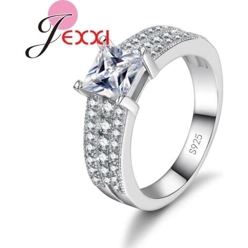 New Arrival 925 Sterling Silver Wide Cubic Zirconia Stone Square Stone Pendant Ring for Women Bridal Wedding Jewelry