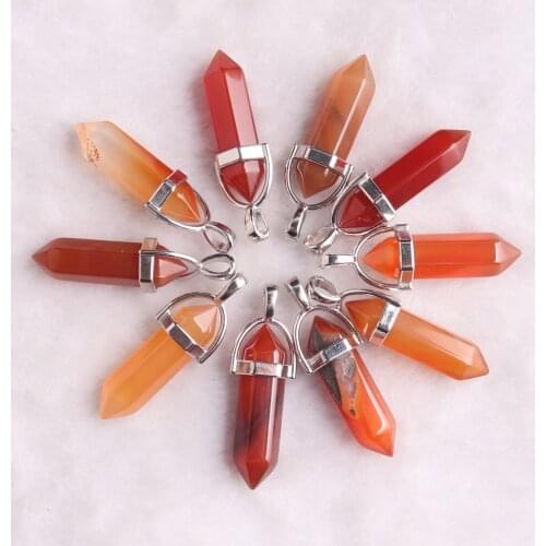 1PC Carnelian Red Agates Pendant Necklaces Natural Gem Stone Quartz Bullet Hexagonal Pendulum Reiki Chakra Pendulo Dropshipping