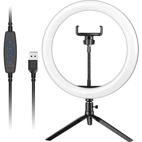 10 Inch LED Ring Light, Dimmable Desk Makeup Ring Light 3 Modes 10 Brightness Level with Tripod Stand