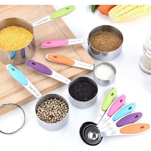 10Pcs Measuring Cup Spoon Set Thick Colorful Stainless Steel Baking Kitchen Tools Teaspoon Coffee Sugar Scoop for Powder