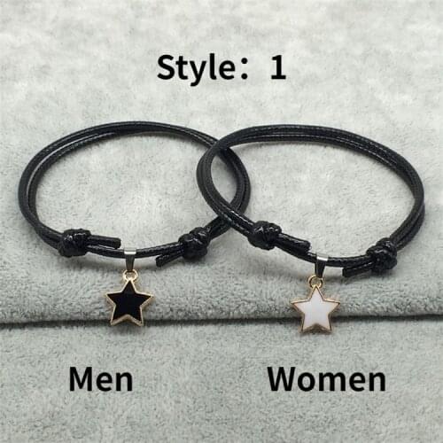 2 PCS/Set New Fashion Couple Bracelet Hand Woven Rope Star Bracelet Chain for Men Women Daily Wear Bracelet Valentines Day Gift