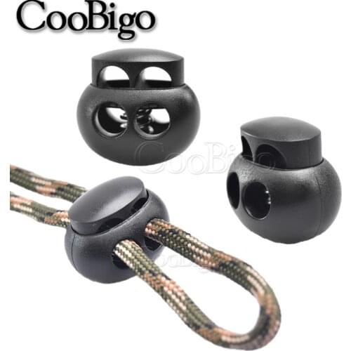 20pcs Cord Lock Stopper Toggle Clip Rope Clasp for Garment Shoelace Lanyard Drawstring Paracord Plastic Black Dia.6mm